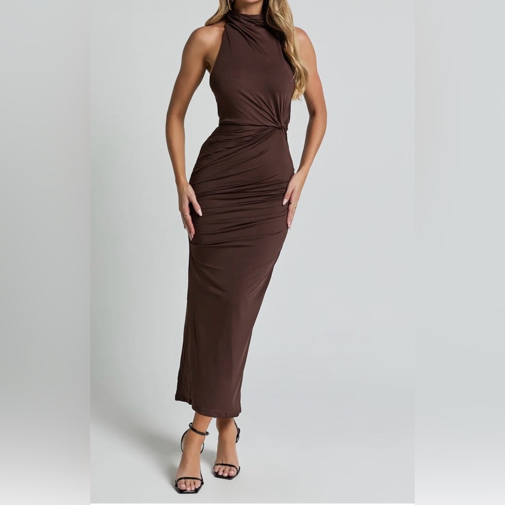 Showpo Olenna Midi Halter Neck Twist Detail Tie Back Dress